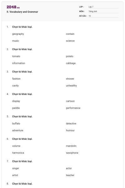 II. Vocabulary and Grammar