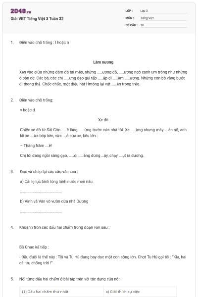 Giải VBT Tiếng Việt 3 Tuần 32