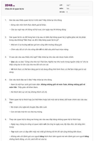 Chữa lỗi về quan hệ từ