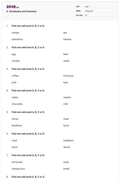 II. Vocabulary and Grammar