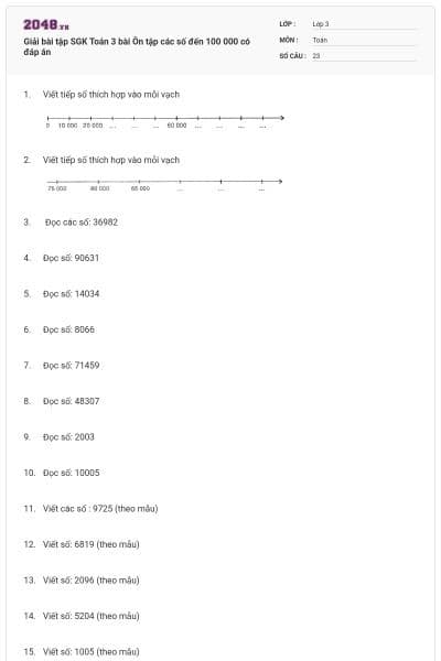 Giải bài tập SGK Toán 3 bài Ôn tập các số đến 100 000 có đáp án