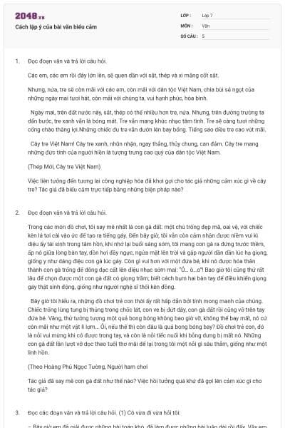 Cách lập ý của bài văn biểu cảm