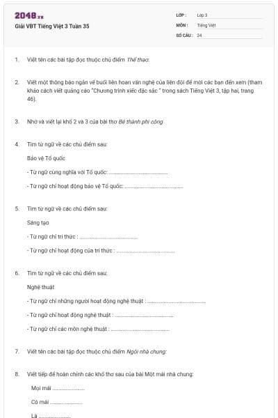 Giải VBT Tiếng Việt 3 Tuần 35