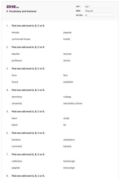 II. Vocabulary and Grammar