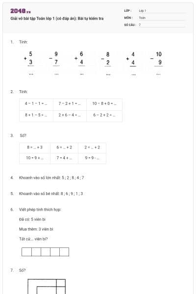 Giải vở bài tập Toán lớp 1 (có đáp án): Bài tự kiểm tra