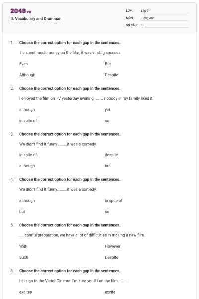 II. Vocabulary and Grammar