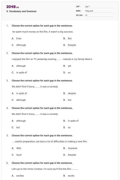 II. Vocabulary and Grammar