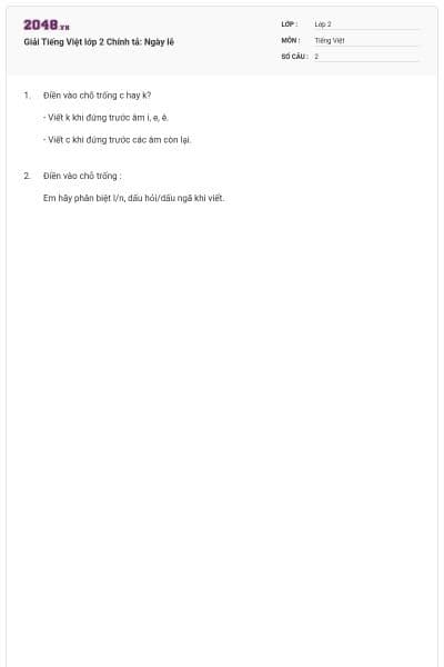 Giải Tiếng Việt lớp 2 Chính tả: Ngày lễ