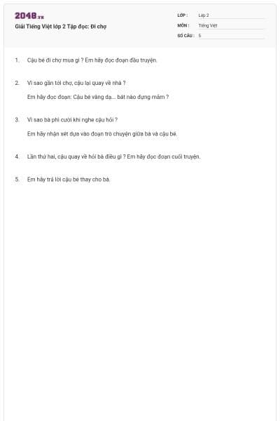 Giải Tiếng Việt lớp 2 Tập đọc: Đi chợ