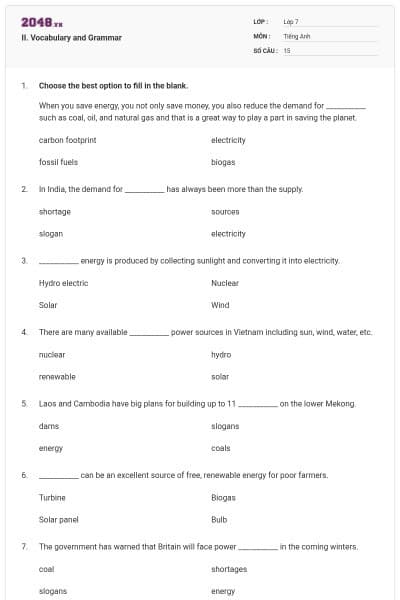 II. Vocabulary and Grammar