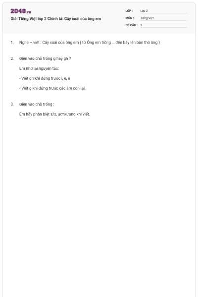 Giải Tiếng Việt lớp 2 Chính tả: Cây xoài của ông em