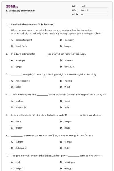 II. Vocabulary and Grammar