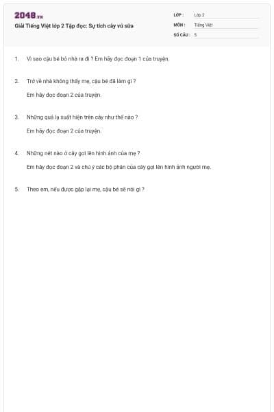 Giải Tiếng Việt lớp 2 Tập đọc: Sự tích cây vú sữa