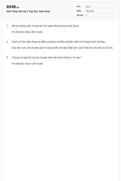 Giải Tiếng Việt lớp 2 Tập đọc: Điện thoại