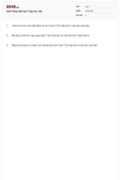 Giải Tiếng Việt lớp 2 Tập đọc: Mẹ