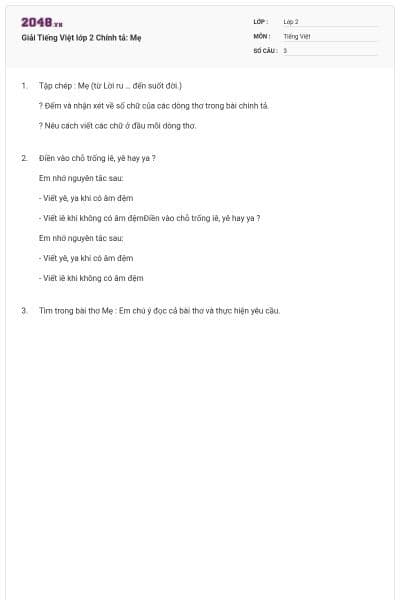 Giải Tiếng Việt lớp 2 Chính tả: Mẹ