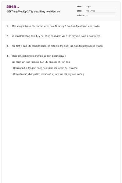 Giải Tiếng Việt lớp 2 Tập đọc: Bông hoa Niềm Vui