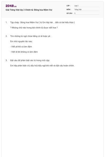 Giải Tiếng Việt lớp 2 Chính tả: Bông hoa Niềm Vui