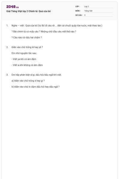 Giải Tiếng Việt lớp 2 Chính tả: Quà của bố