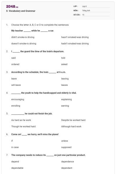 II. Vocabulary and Grammar