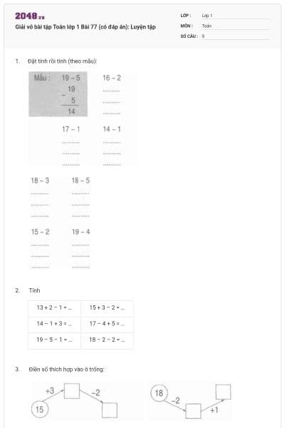 Giải vở bài tập Toán lớp 1 Bài 77 (có đáp án): Luyện tập