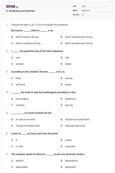 II. Vocabulary and Grammar