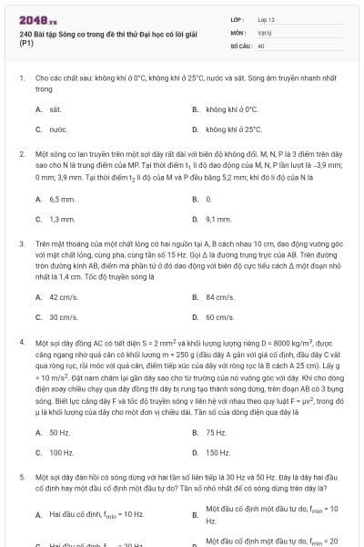 240 Bài tập Sóng cơ trong đề thi thử Đại học có lời giải (P1)