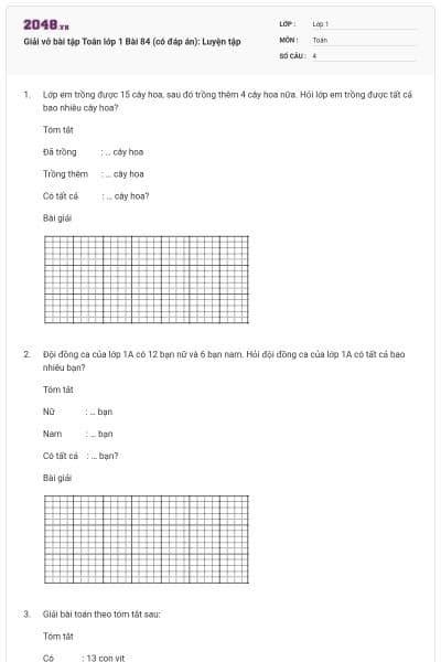 Giải vở bài tập Toán lớp 1 Bài 84 (có đáp án): Luyện tập
