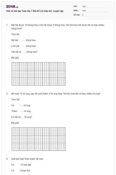 Giải vở bài tập Toán lớp 1 Bài 85 (có đáp án): Luyện tập