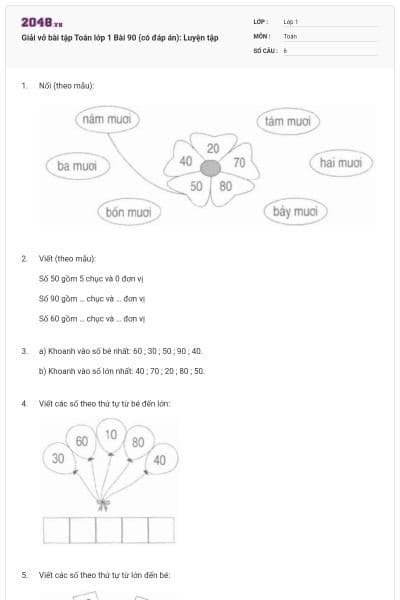 Giải vở bài tập Toán lớp 1 Bài 90 (có đáp án): Luyện tập