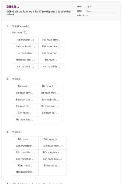 Giải vở bài tập Toán lớp 1 Bài 97 (có đáp án): Các số có hai chữ số
