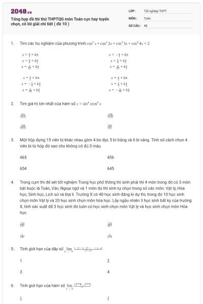 Tổng hợp đề thi thử THPTQG môn Toán cực hay tuyển chọn, có lời giải chi tiết ( đề 10 )