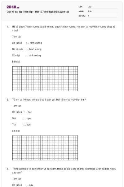 Giải vở bài tập Toán lớp 1 Bài 107 (có đáp án): Luyện tập