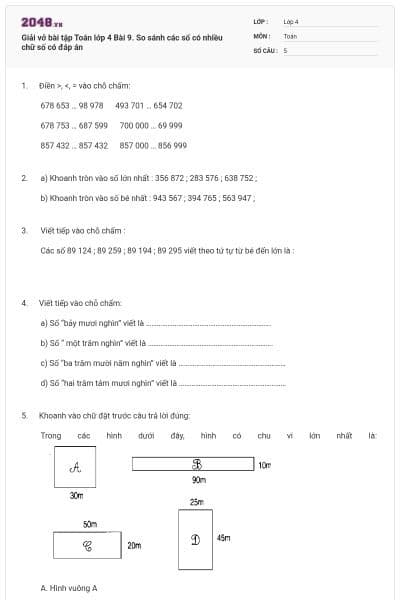 Giải vở bài tập Toán lớp 4 Bài 9. So sánh các số có nhiều chữ số có đáp án