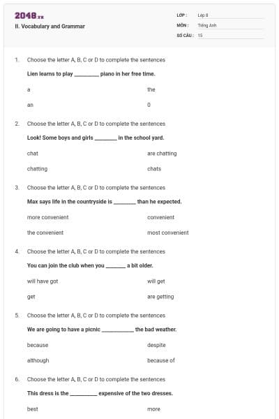 II. Vocabulary and Grammar