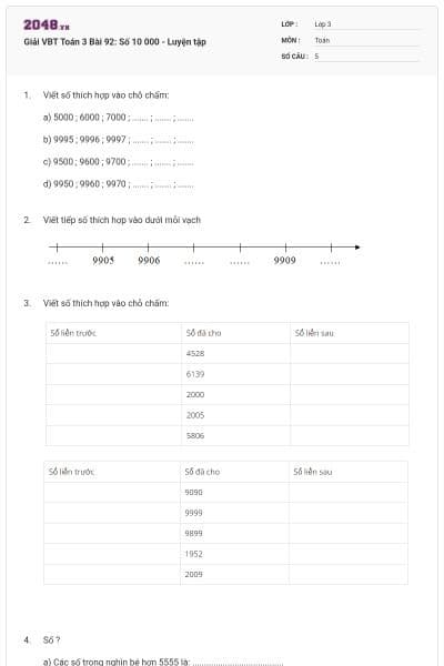 Giải VBT Toán 3 Bài 92: Số 10 000 - Luyện tập