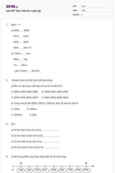 Giải VBT Toán 3 Bài 96: Luyện tập