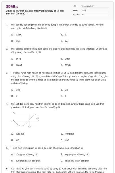 30 đề thi thử thpt quốc gia môn Vật lí cực hay có lời giải mới nhất (Đề số 6)