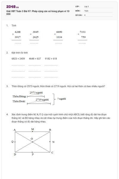Giải VBT Toán 3 Bài 97: Phép cộng các số trong phạm vi 10 000