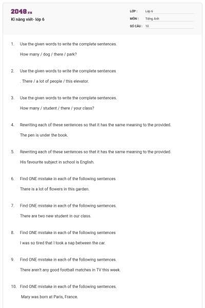 Kĩ năng viết- lớp 6