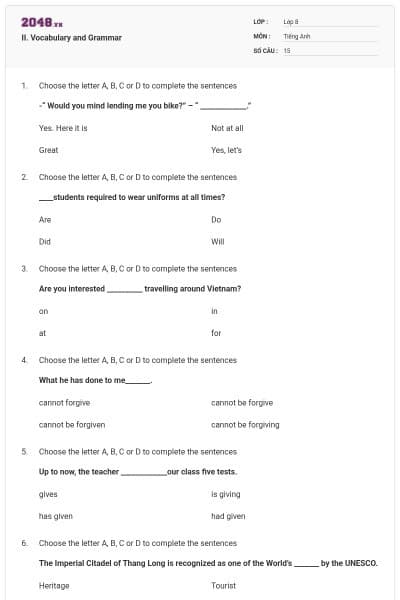 II. Vocabulary and Grammar