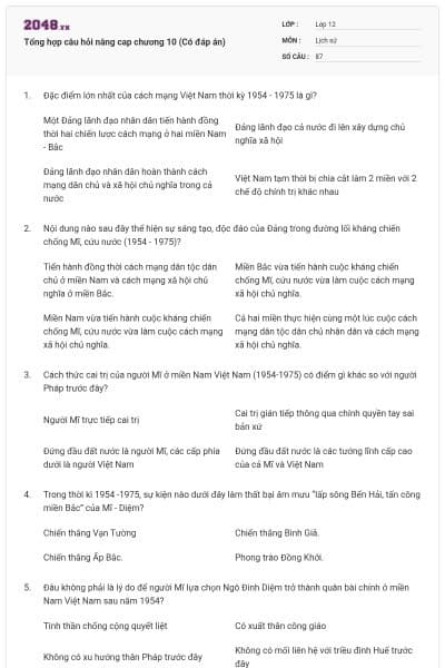 Tổng hợp câu hỏi nâng cap chương 10 (Có đáp án)