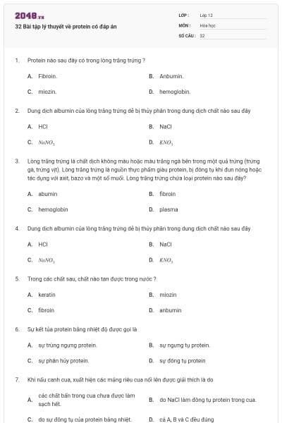 32 Bài tập lý thuyết về protein có đáp án