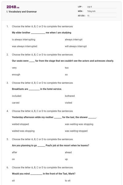 I. Vocabulary and Grammar