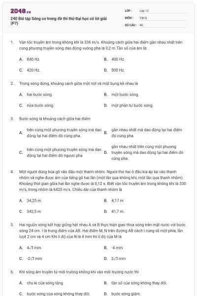 240 Bài tập Sóng cơ trong đề thi thử Đại học có lời giải (P7)