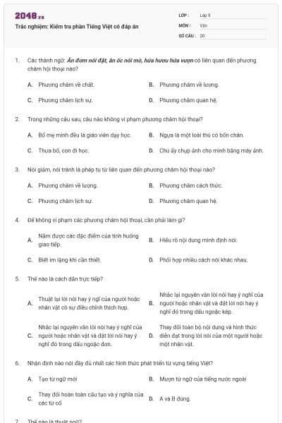 Trắc nghiệm: Kiểm tra phần Tiếng Việt có đáp án