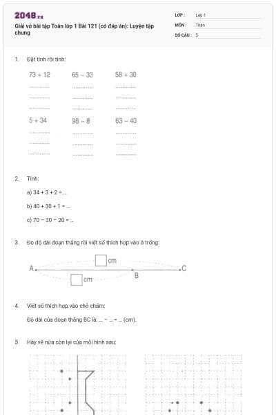Giải vở bài tập Toán lớp 1 Bài 121 (có đáp án): Luyện tập chung