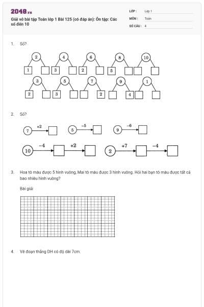 Giải vở bài tập Toán lớp 1 Bài 125 (có đáp án): Ôn tập: Các số đến 10