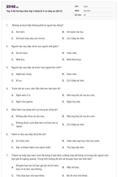 Top 5 Đề thi Đạo Đức lớp 3 Giữa kì 2 có đáp án (Đề 5)