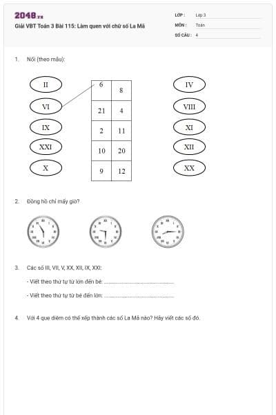 Giải VBT Toán 3 Bài 115: Làm quen với chữ số La Mã